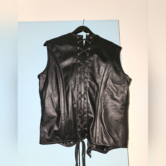 GENUINE LEATHER CORSET VICTORIAN VEST NO SIZE TAG M-L - Picture 3 of 6
